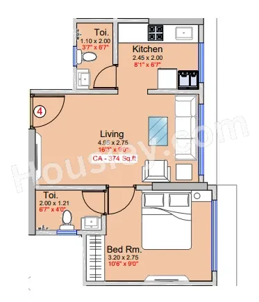 Shraddha Presidency Unit plan - 374 sq.ft.
