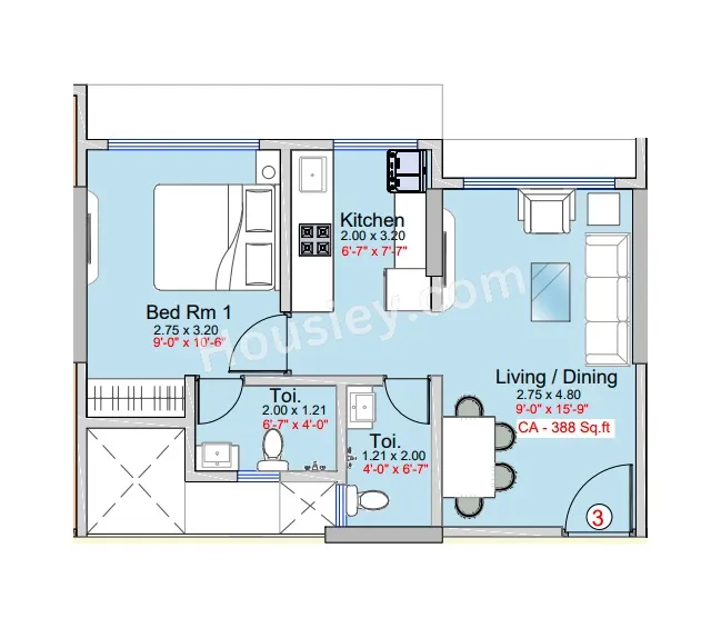 Shraddha Presidency Unit plan - 388 sq.ft.