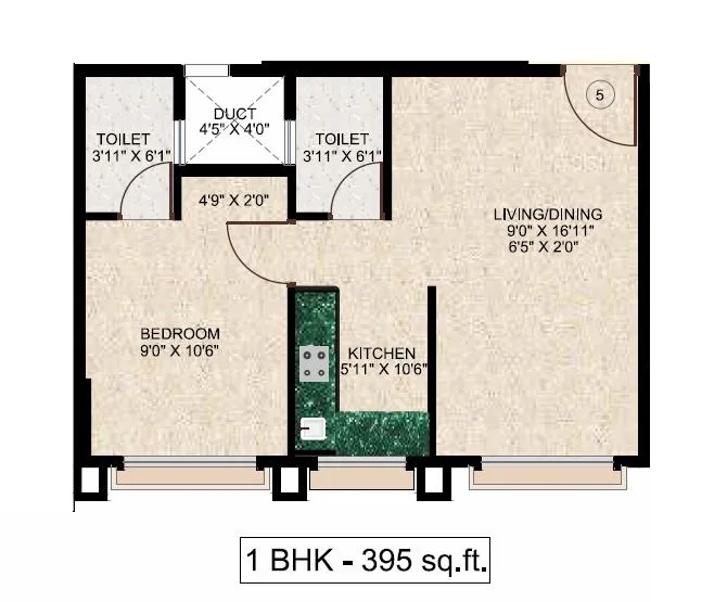 Phancode 80 Unit plan - 395 sq.ft.