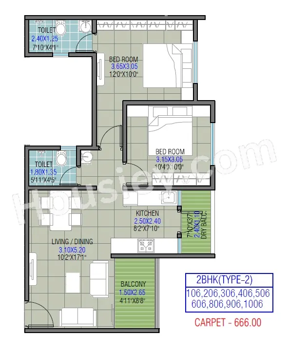 Shree Aryaatech Sanskriti Unit plan - 666 sq.ft.