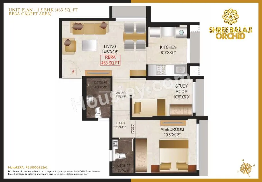 Shree Balaji Orchid Unit plan - 463 sq.ft.
