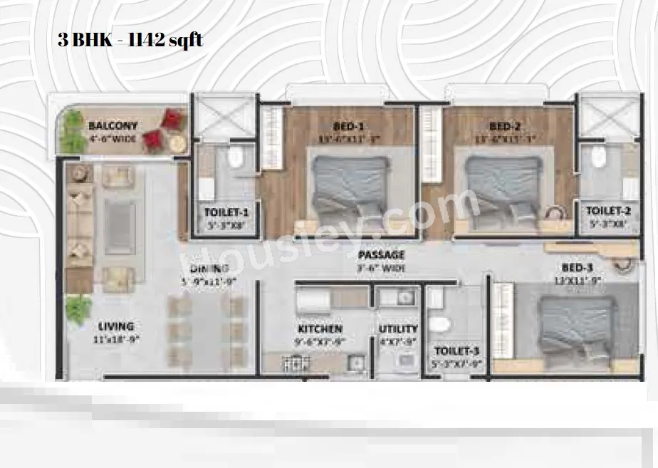 Shree Krishna Nava Geeta Unit plan - 1142 sq.ft.