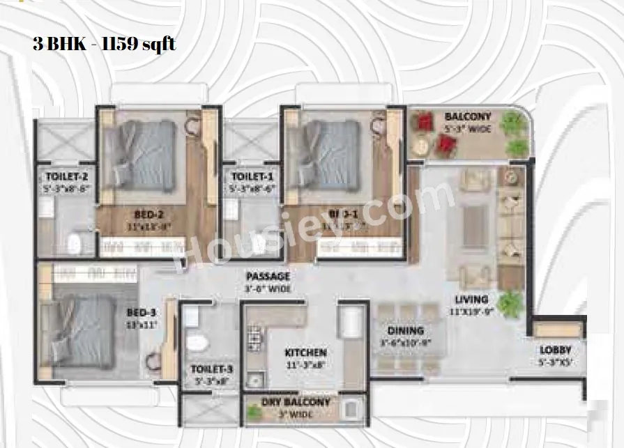 Shree Krishna Nava Geeta Unit plan - 1159 sq.ft.