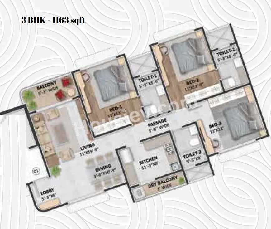 Shree Krishna Nava Geeta Unit plan - 1163 sq.ft.