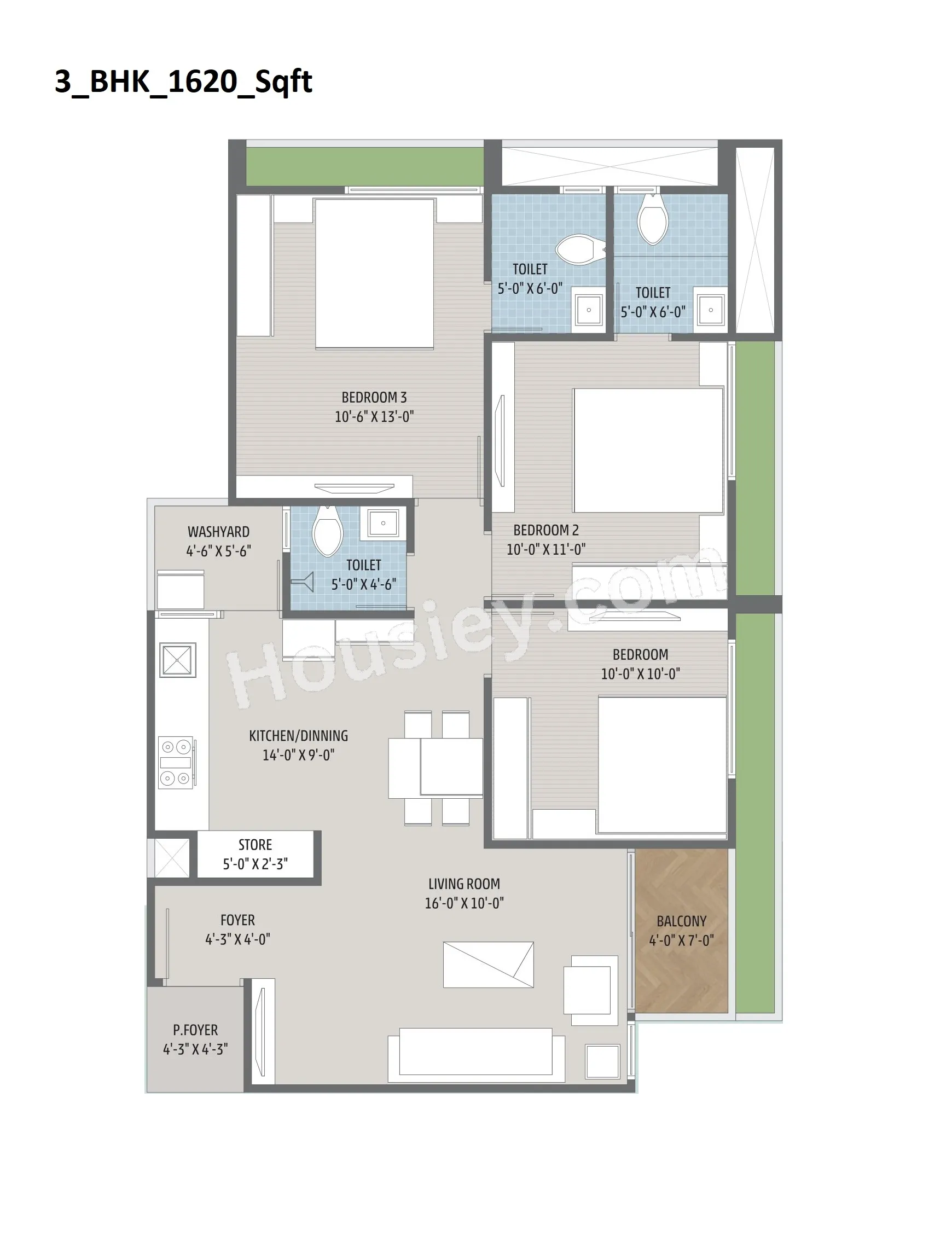 Shreehari Skyleaf Unit plan - 891 sq.ft.