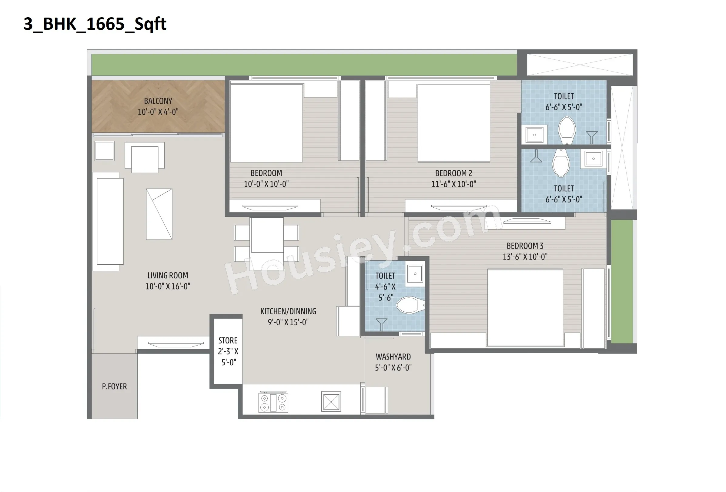Shreehari Skyleaf Unit plan - 915 sq.ft.