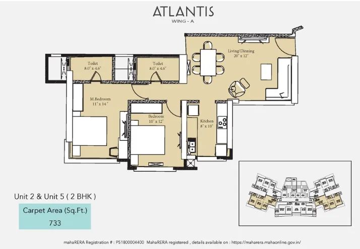 Shreeji Atlantis Unit plan - 734 sq.ft.