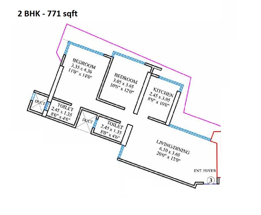 Shreeji Atlantis Unit plan - 770 sq.ft.