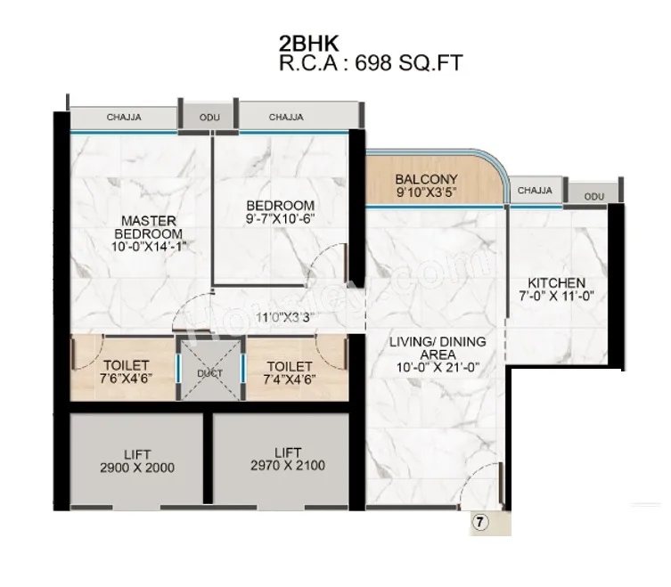Shreeji Gateway Unit plan - 698 sq.ft.