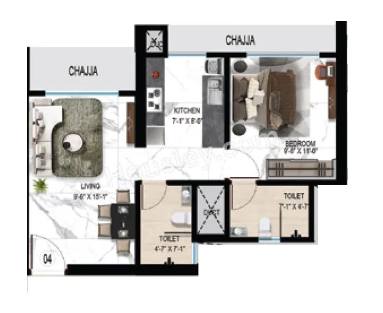 Shreeji Tapovan Unit plan - 419 sq.ft.