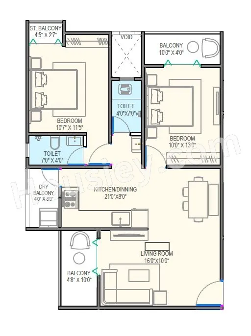 Shreeram Euphoria Unit plan - 835 sq.ft.