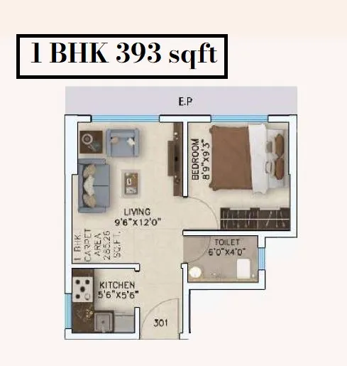 Shripal One Unit plan - 393 sq.ft.