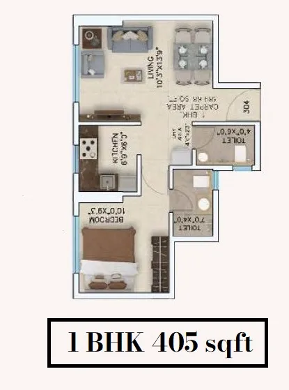 Shripal One Unit plan - 405 sq.ft.