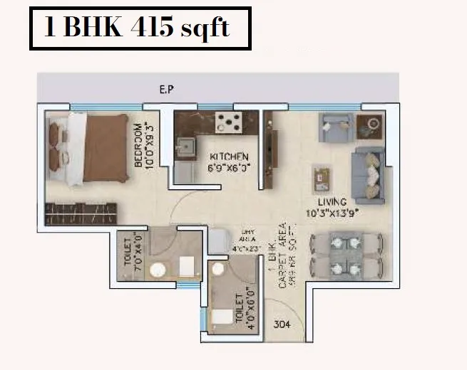 Shripal One Unit plan - 415 sq.ft.