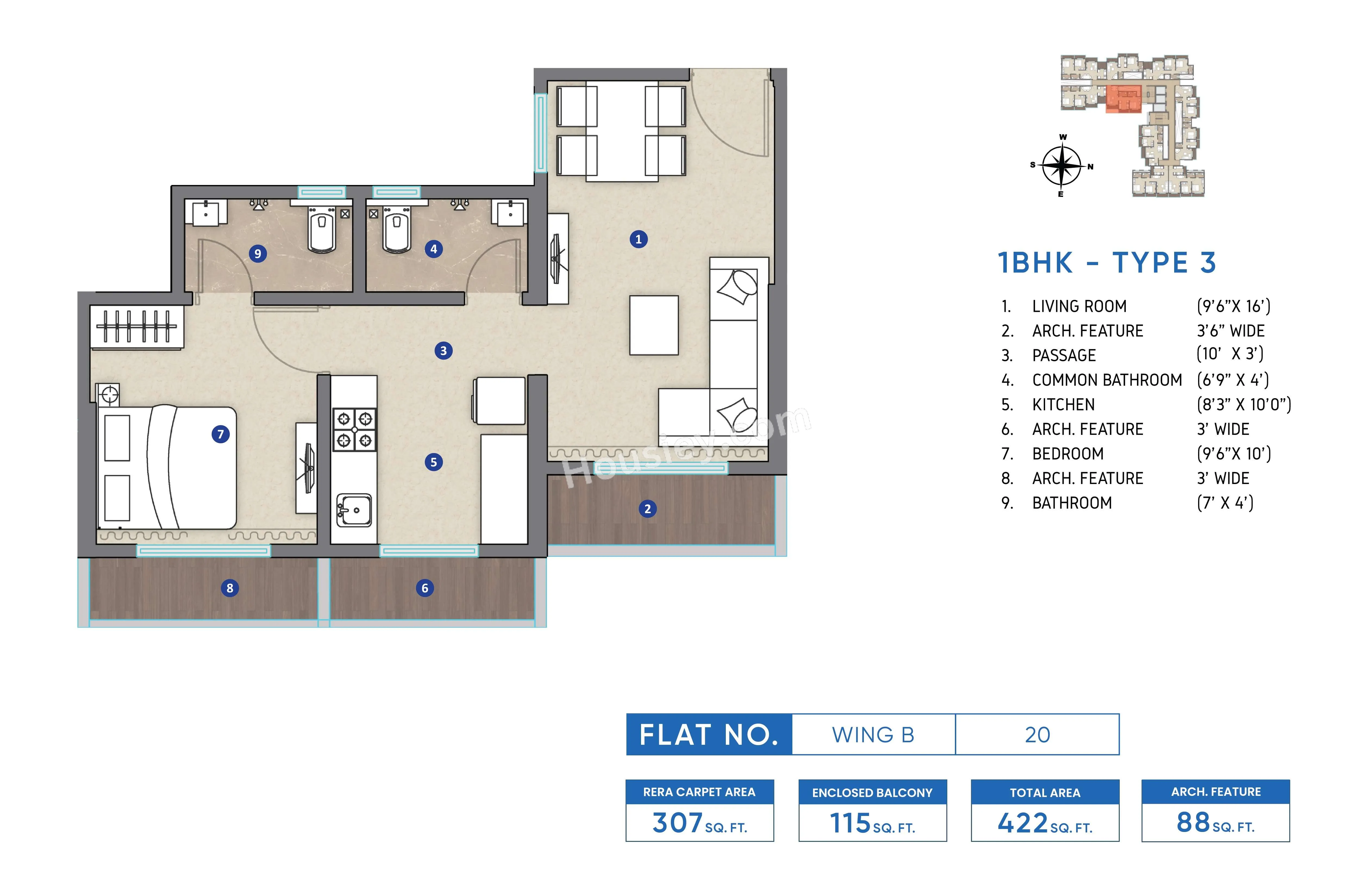 Shripal Sattva Unit plan - 422 sq.ft.
