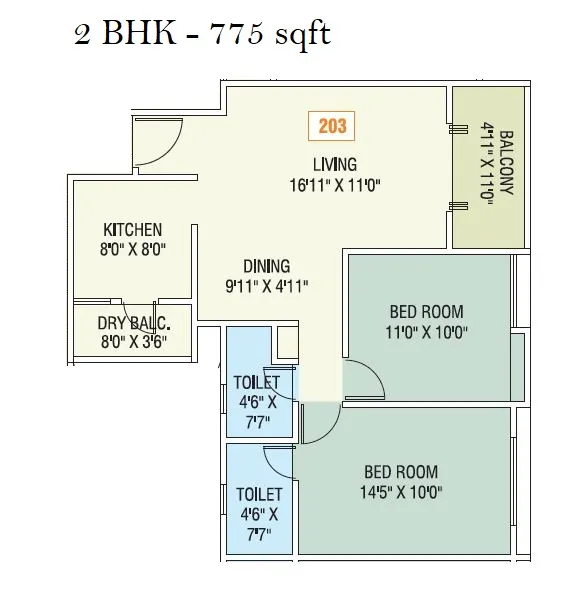 Shriram Nysa Unit plan - 775 sq.ft.