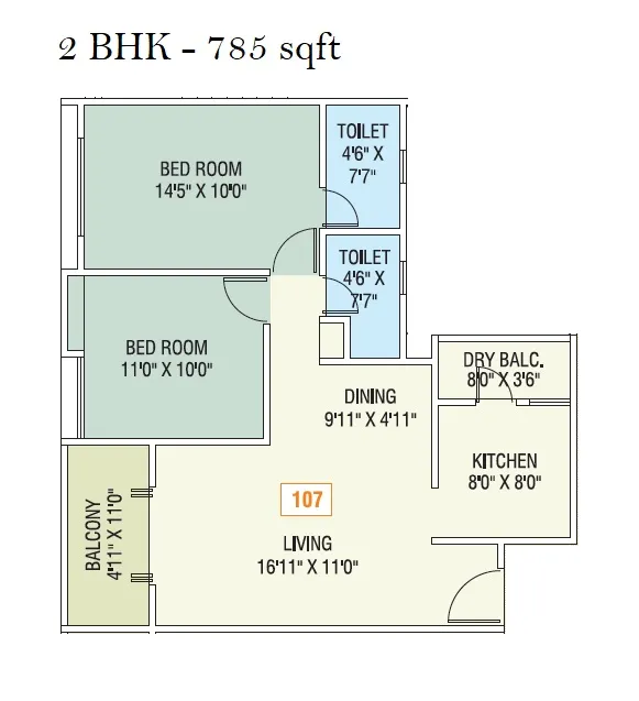 Shriram Nysa Unit plan - 785 sq.ft.