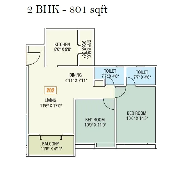 Shriram Nysa Unit plan - 801 sq.ft.