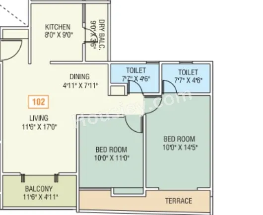 Shriram Nysa Unit plan - 816 sq.ft.