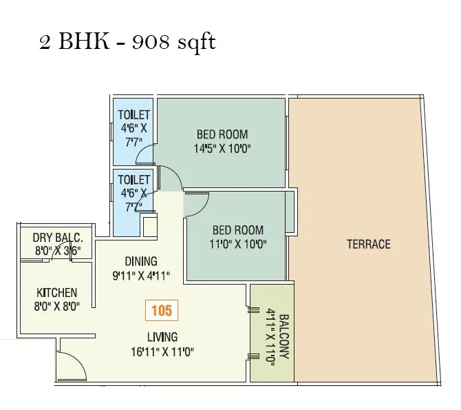 Shriram Nysa Unit plan - 908 sq.ft.