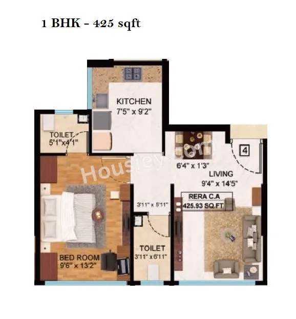 Shubh Elanza Unit plan - 425 sq.ft.