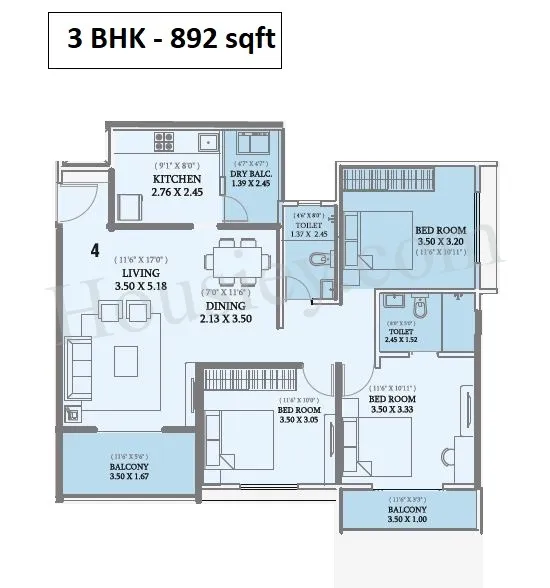 Unit plan - 892 sq.ft.