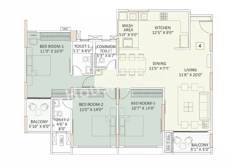 Shubh Nirvana Unit plan - 1332 sq.ft.
