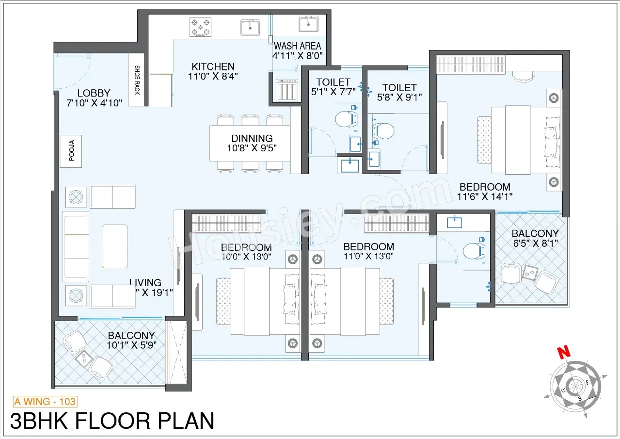 Shubh Tristar Unit plan - 1299 sq.ft.