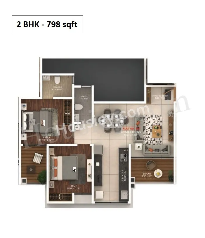 Shubhankar Durvaa Unit plan - 798 sq.ft.