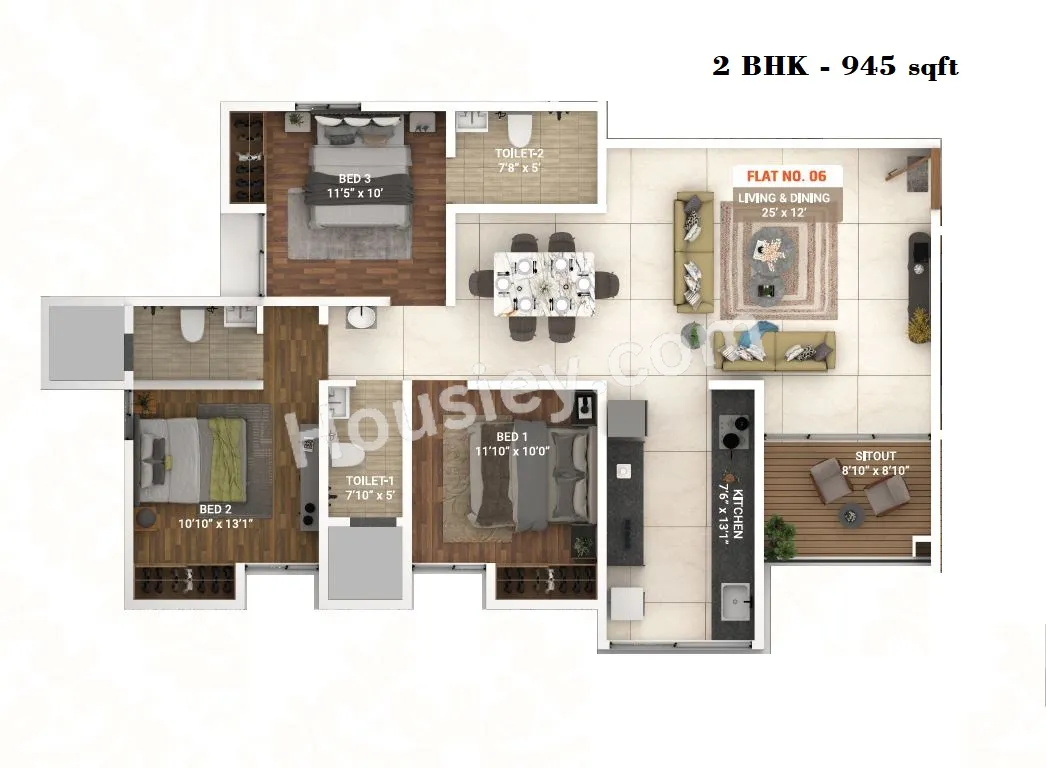 Shubhankar Durvaa Unit plan - 945 sq.ft.