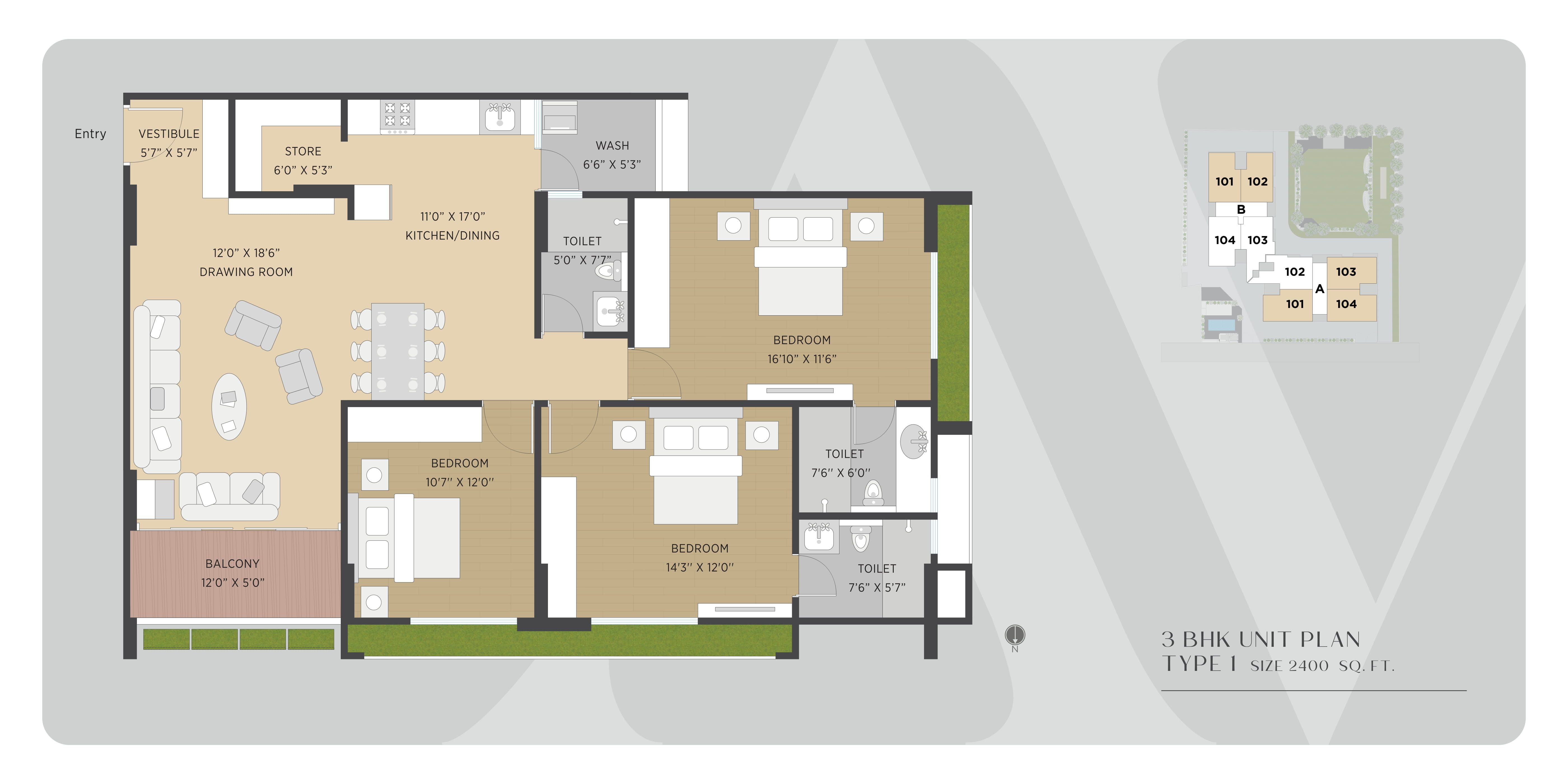 Siddhi Aarohi Avinya Unit plan - 1320 sq.ft.