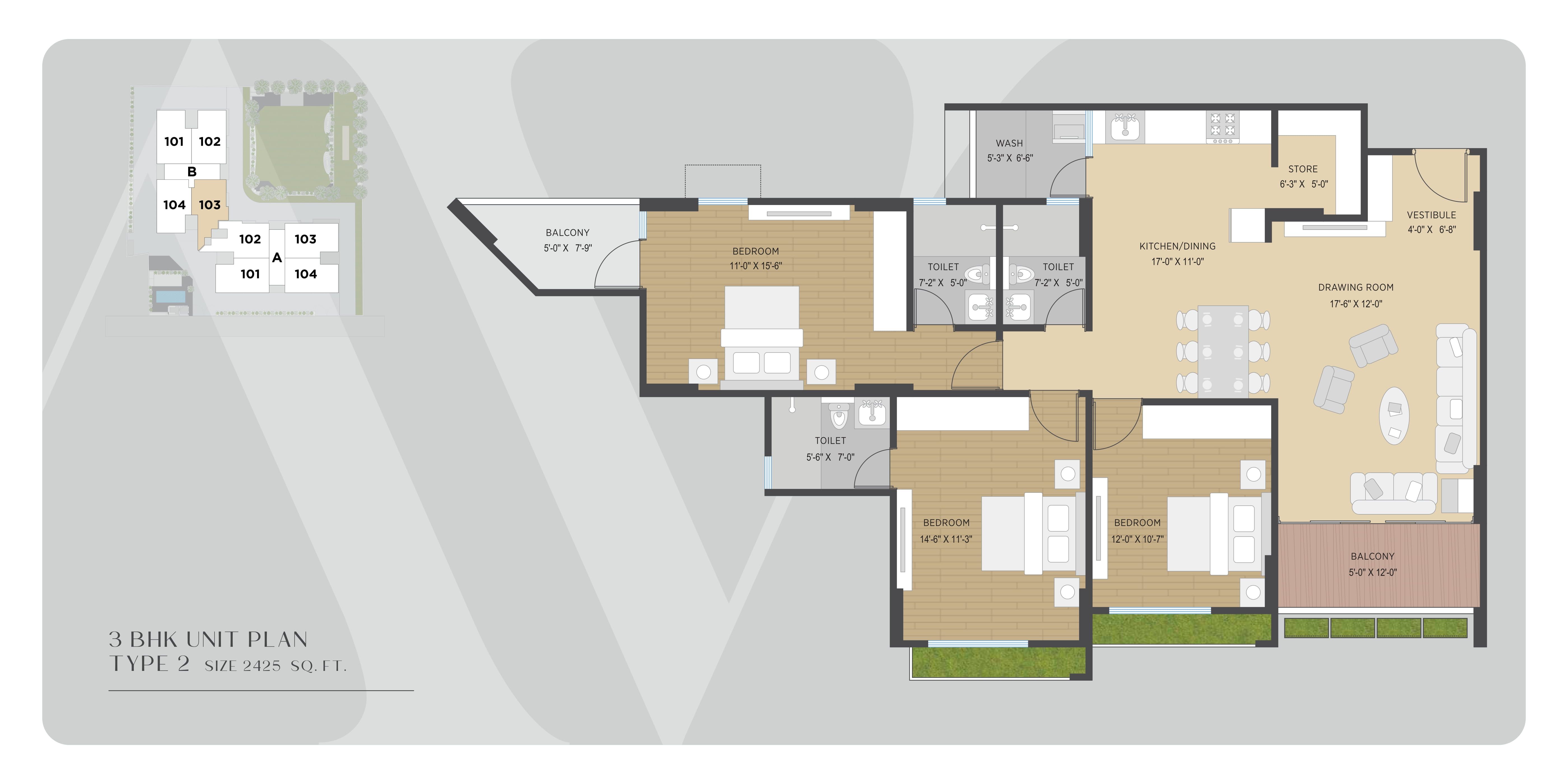 Siddhi Aarohi Avinya Unit plan - 1334 sq.ft.
