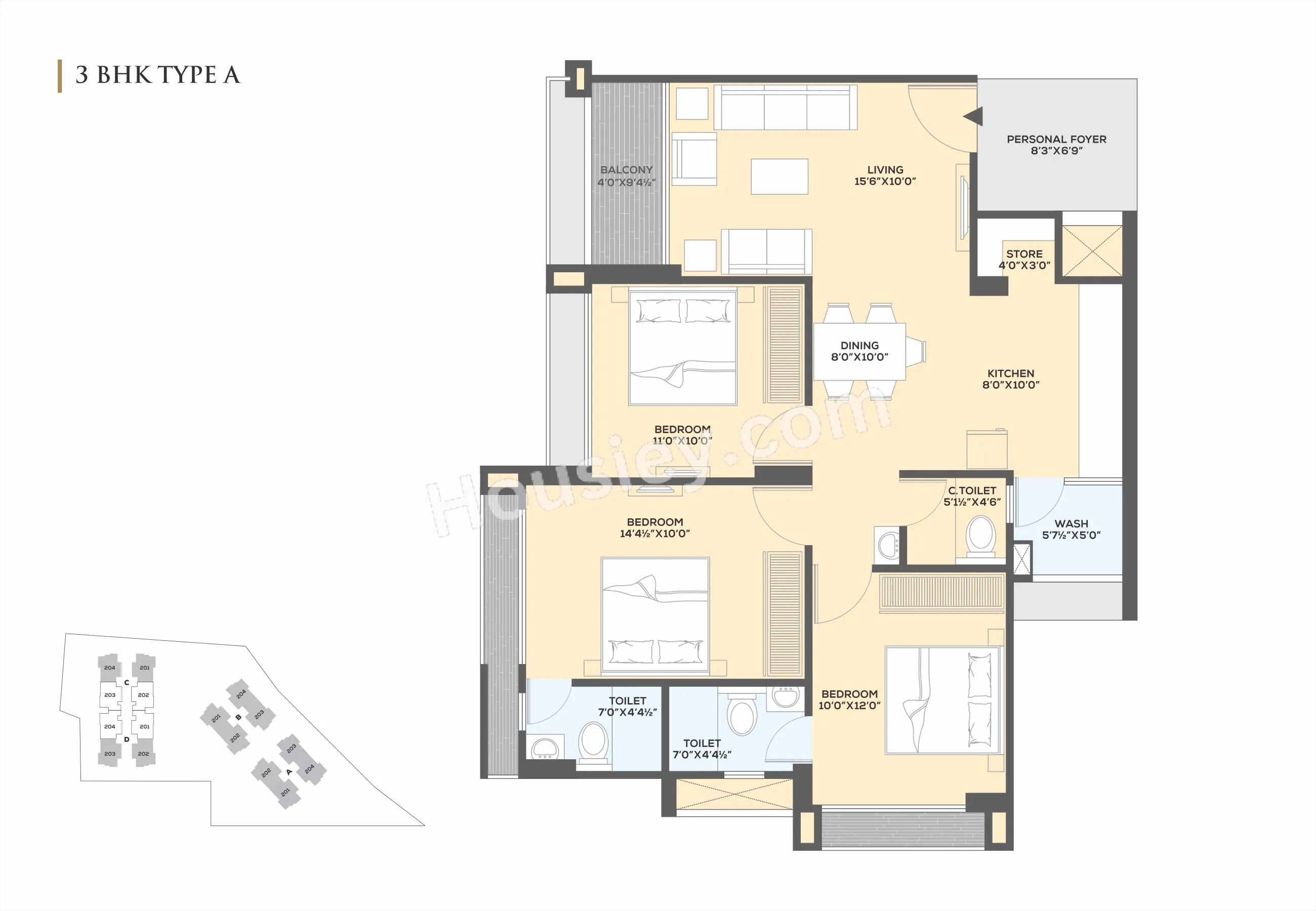 Siddhi Aarohi Vivianna Unit plan - 969 sq.ft.