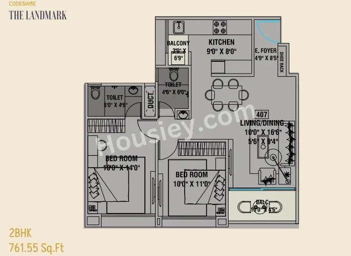 Siddhi Redision Royal Unit plan - 762 sq.ft.