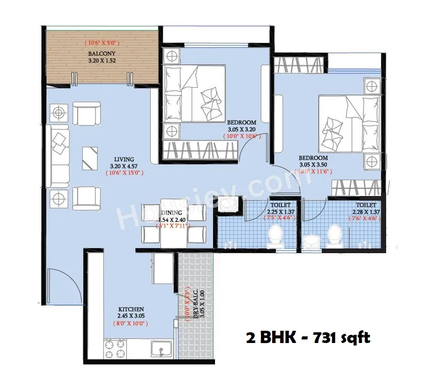 Siddhivinayak Eternity Towers Unit plan - 731 sq.ft.