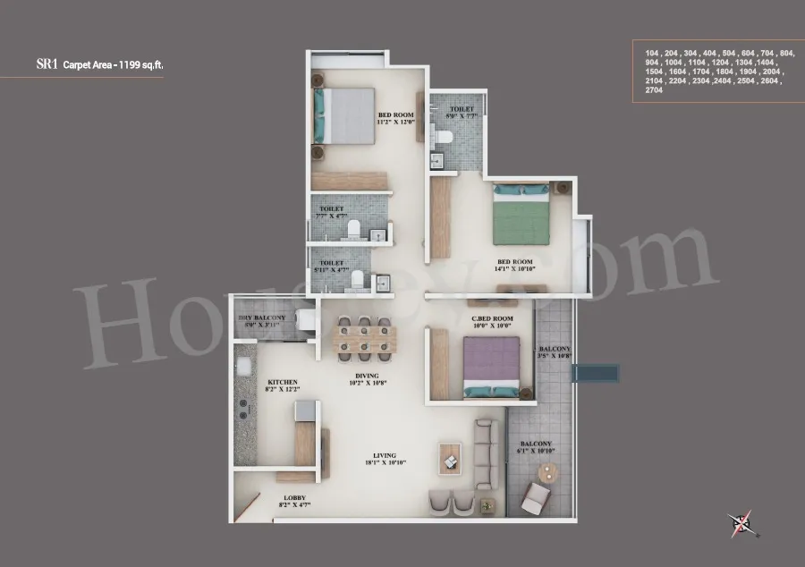 Shree Signature Ritz Unit plan - 1199 sq.ft.