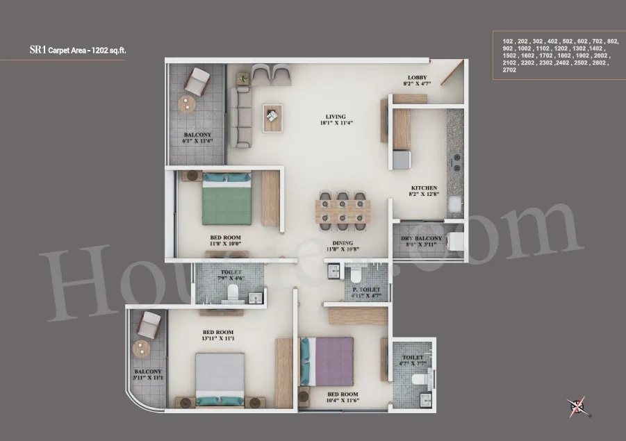 Shree Signature Ritz Unit plan - 1202 sq.ft.