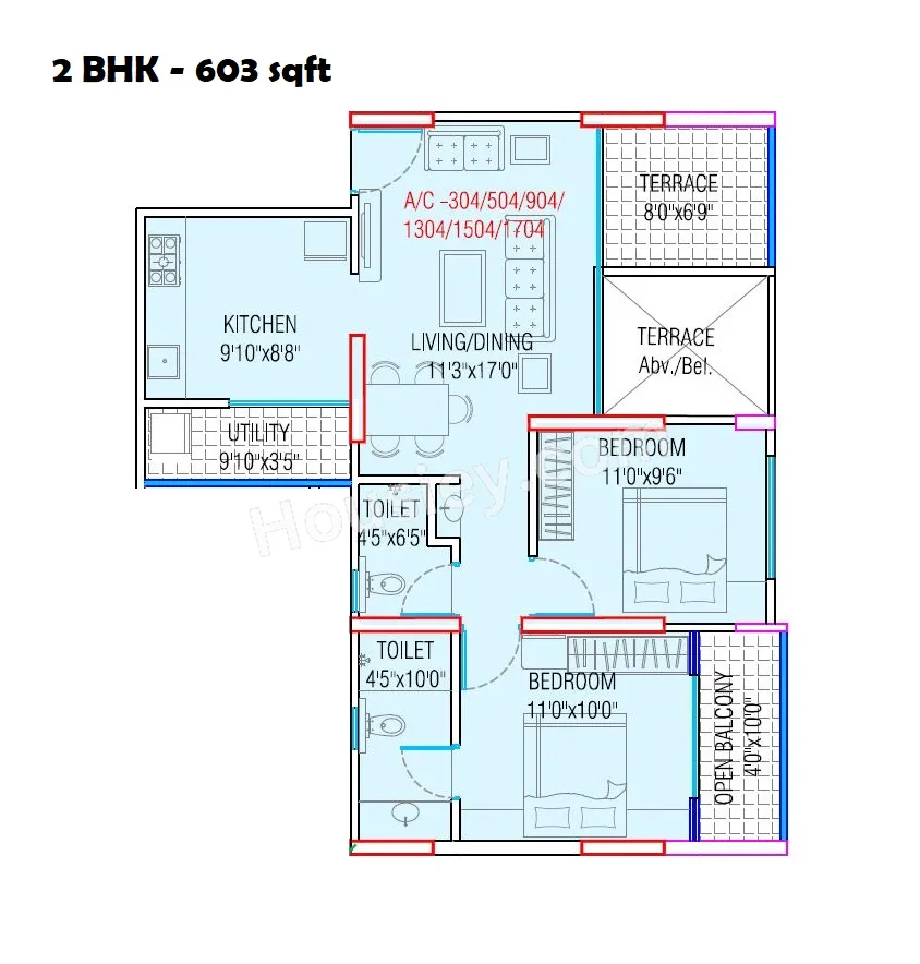 Rohan Silver Gracia Unit plan - 603 sq.ft.