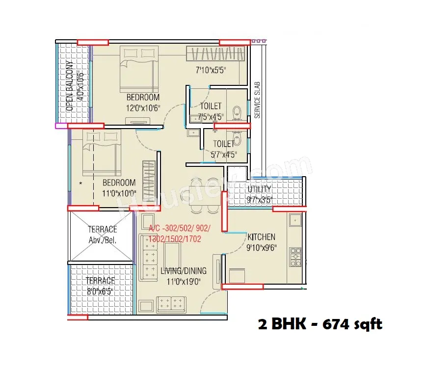 Rohan Silver Gracia Unit plan - 674 sq.ft.