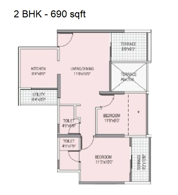 Rohan Silver Gracia Unit plan - 690 sq.ft.