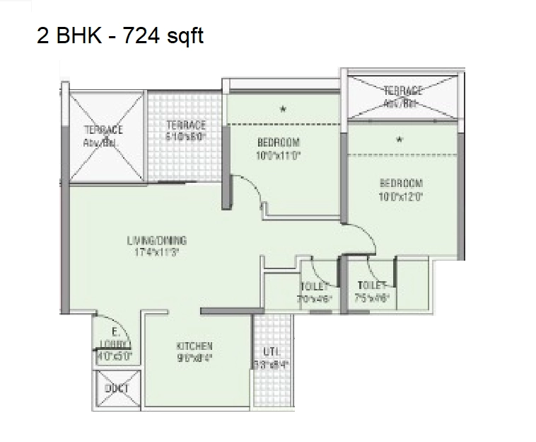 Rohan Silver Gracia Unit plan - 724 sq.ft.