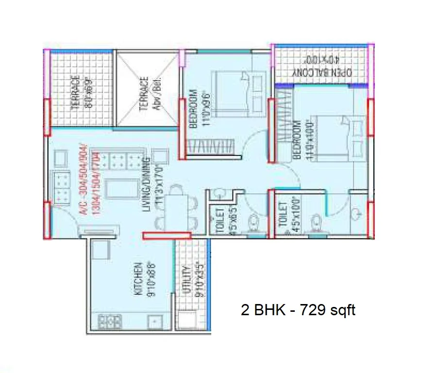 Rohan Silver Gracia Unit plan - 729 sq.ft.