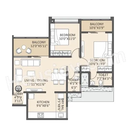 Silver Meteor Unit plan - 812 sq.ft.