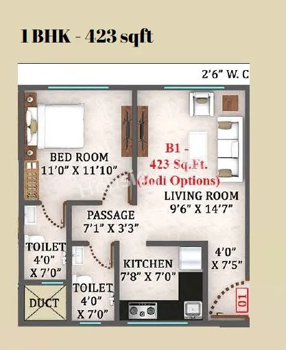 Simandhar Royale Unit plan - 423 sq.ft.