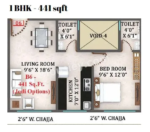 Simandhar Royale Unit plan - 441 sq.ft.