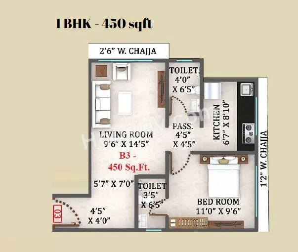 Simandhar Royale Unit plan - 450 sq.ft.