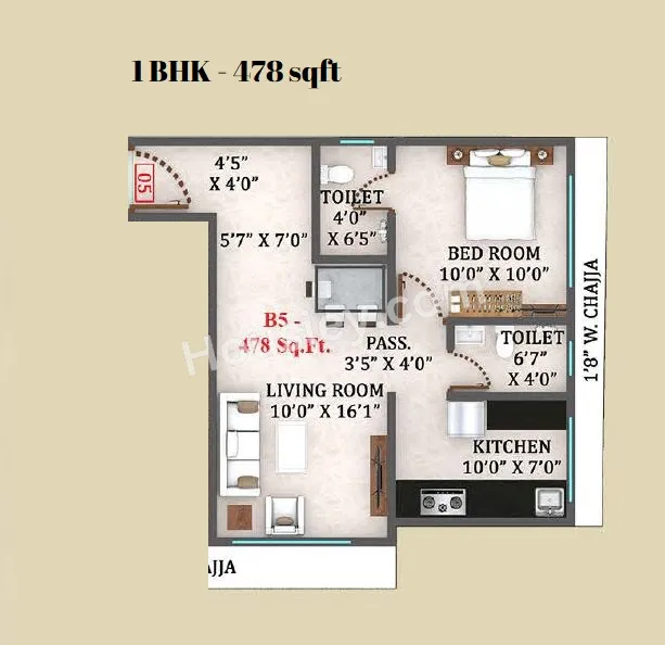 Simandhar Royale Unit plan - 478 sq.ft.