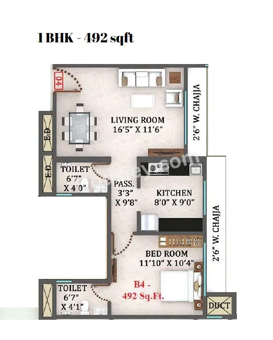 Simandhar Royale Unit plan - 492 sq.ft.