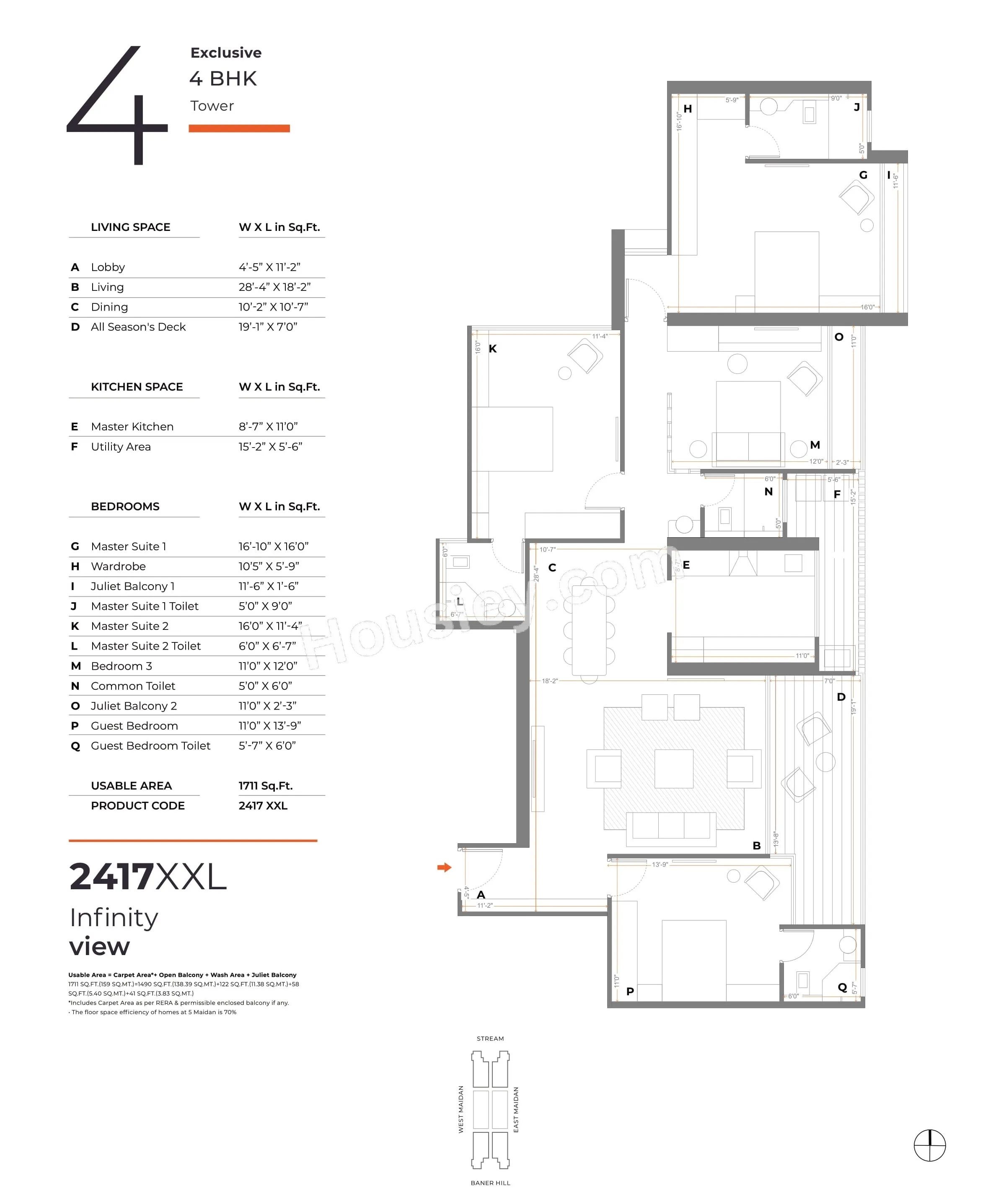 Skyi 5 Maidan Unit plan - 1711 sq.ft.