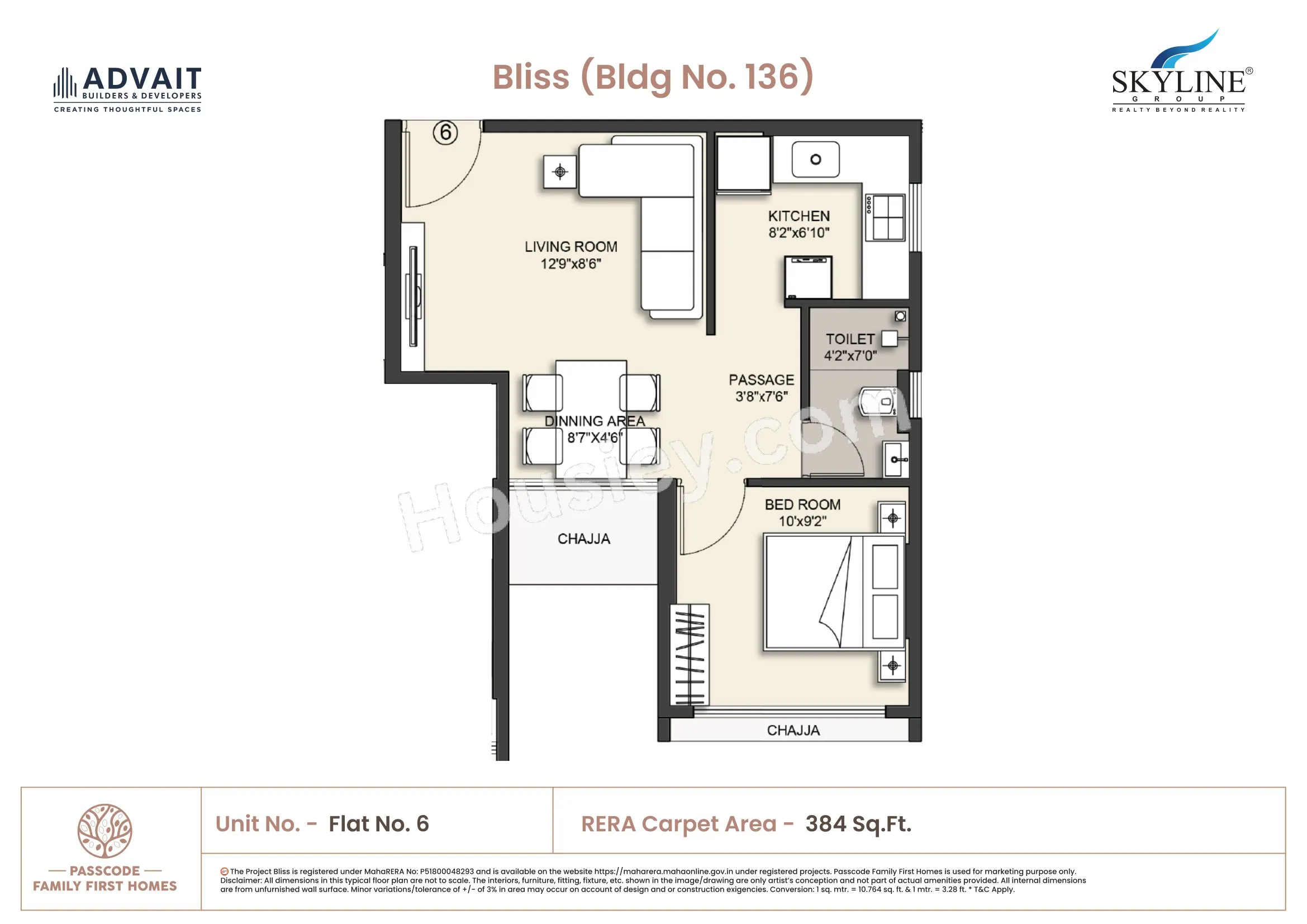 Skyline Advait Unit plan - 385 sq.ft.